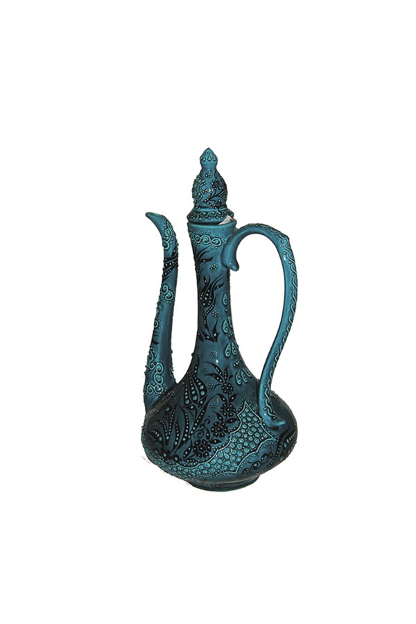 Turquoise Coloured Ewer With Floral Design