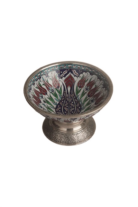Floral (Iznik) Designed Bowl With Metal Foot